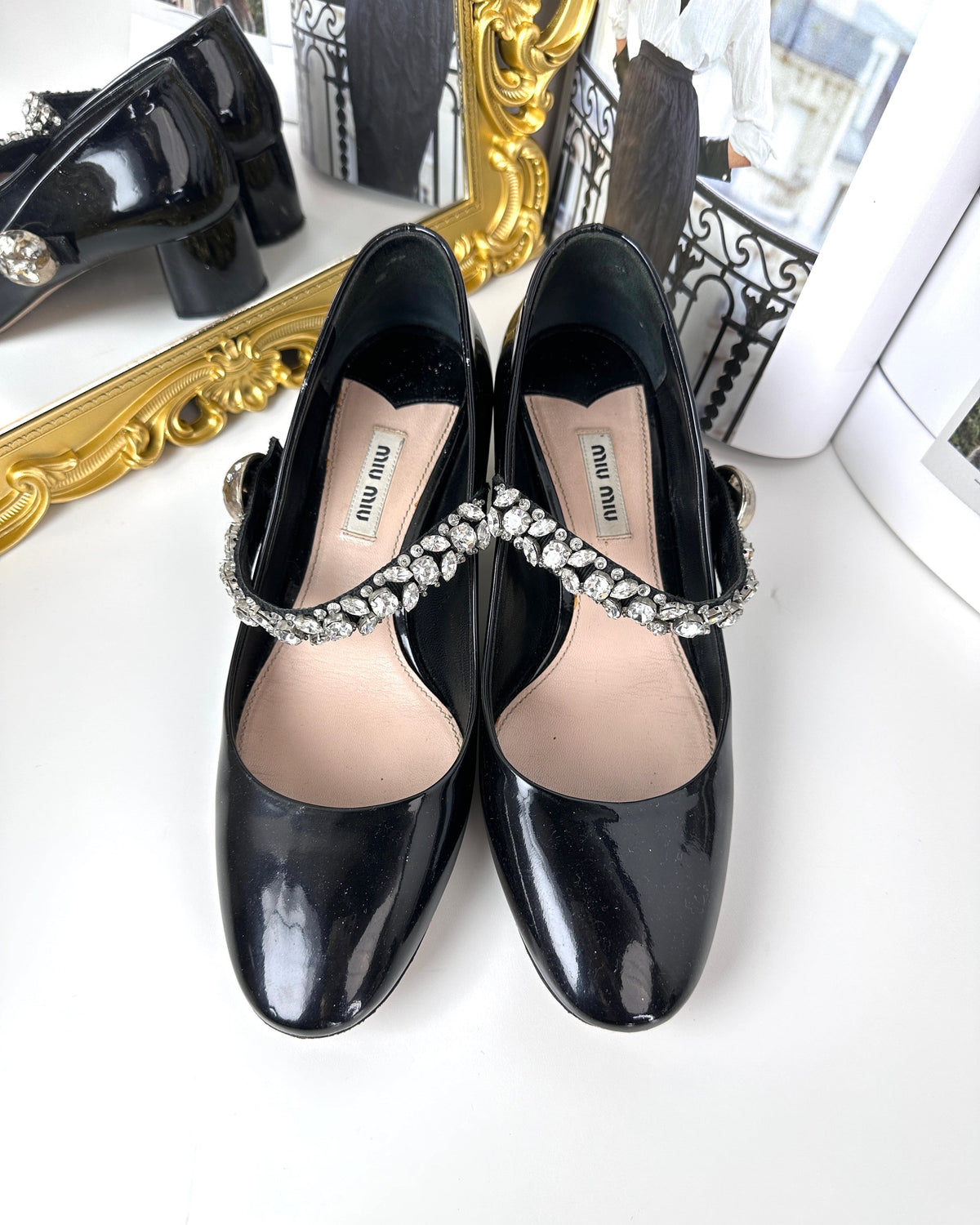 Miu Miu Crystal-Embellished Mary Jane Pumps - Black - View 1
