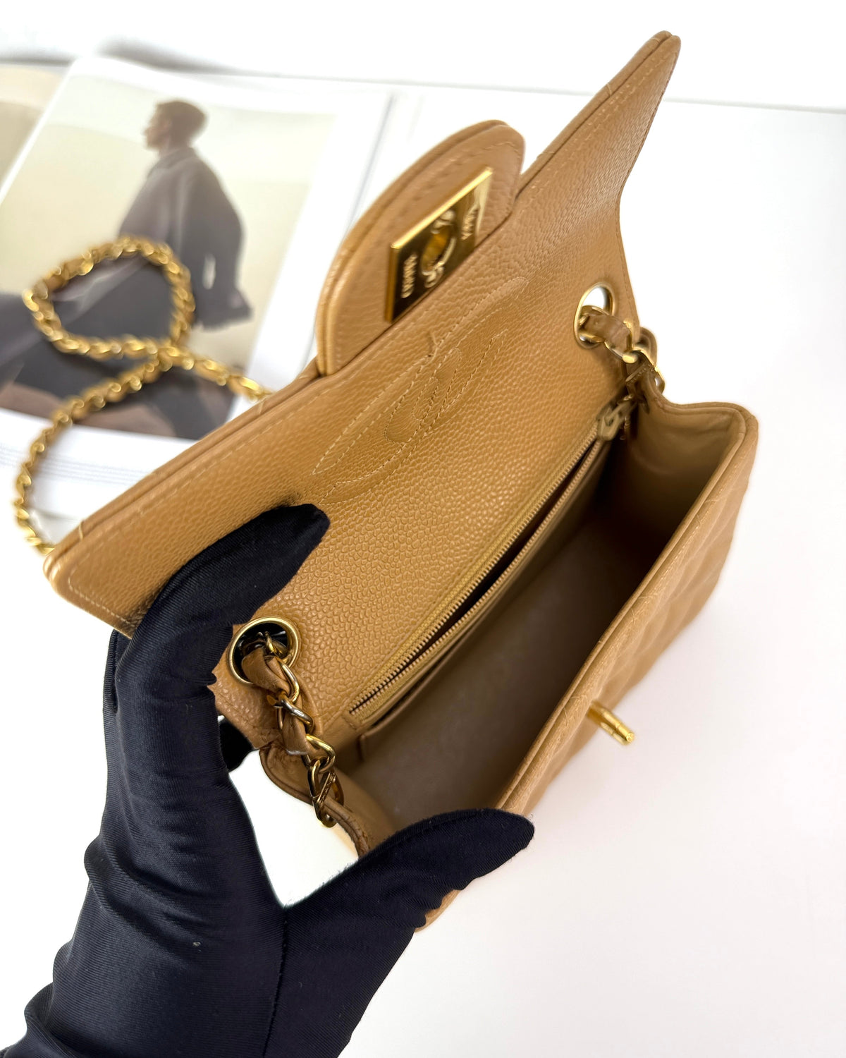 Chanel Mini Square Classic Flap Bag - Dark Beige, Gold Hardware - View 7