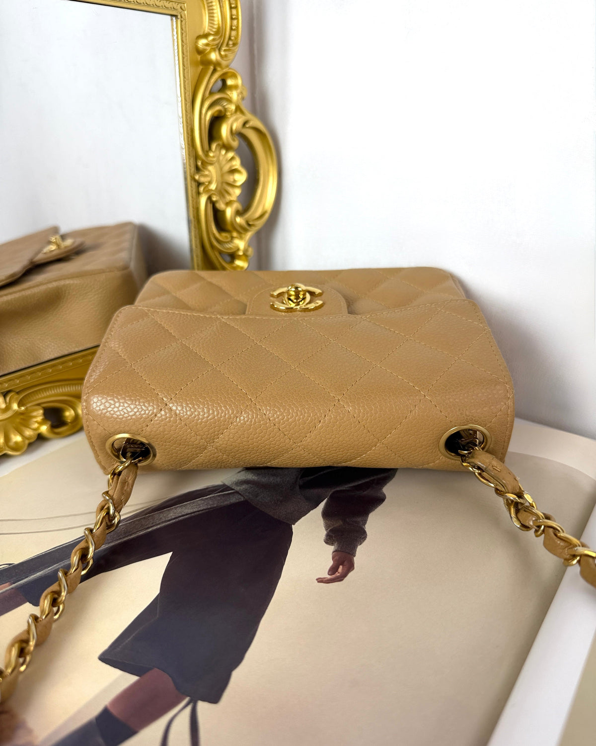 Chanel Mini Square Classic Flap Bag - Dark Beige, Gold Hardware - View 6
