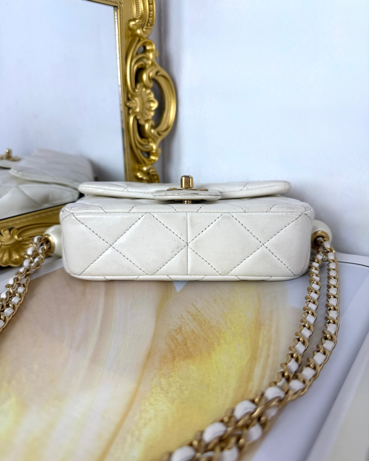 Chanel Mini Flap Bag with Pearl Crush Adjustment - White - View 5