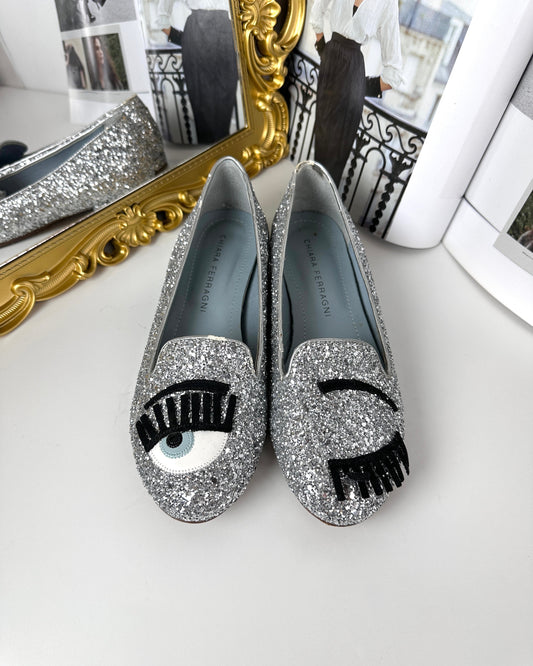 Chiara Ferragni Flirting Glitter Loafers - Silver - View 1