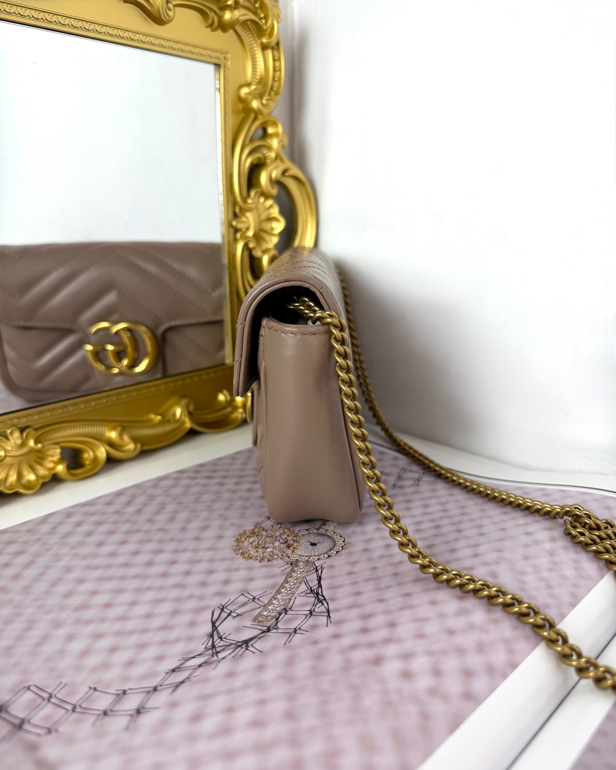 Gucci GG Marmont Matelassé Leather Super Mini Bag - Dusty Pink - View 3