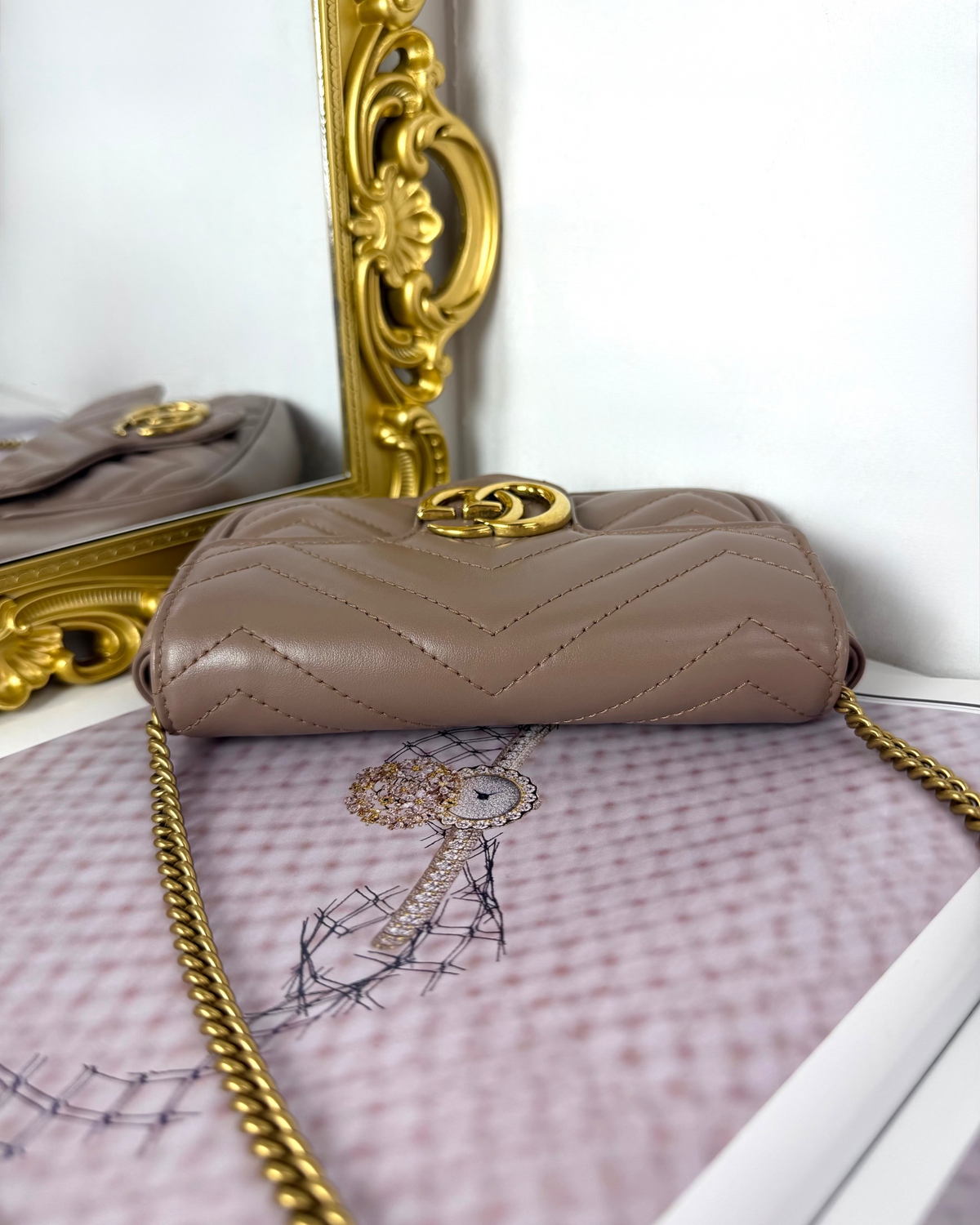 Gucci GG Marmont Matelassé Leather Super Mini Bag - Dusty Pink - View 6