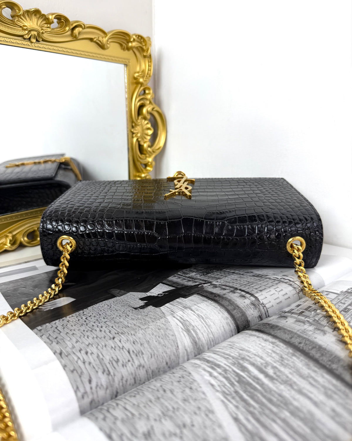 Saint Laurent Kate Medium Tassel in Crocodile Embossed Leather Bag - Black Saint Laurent - View 6