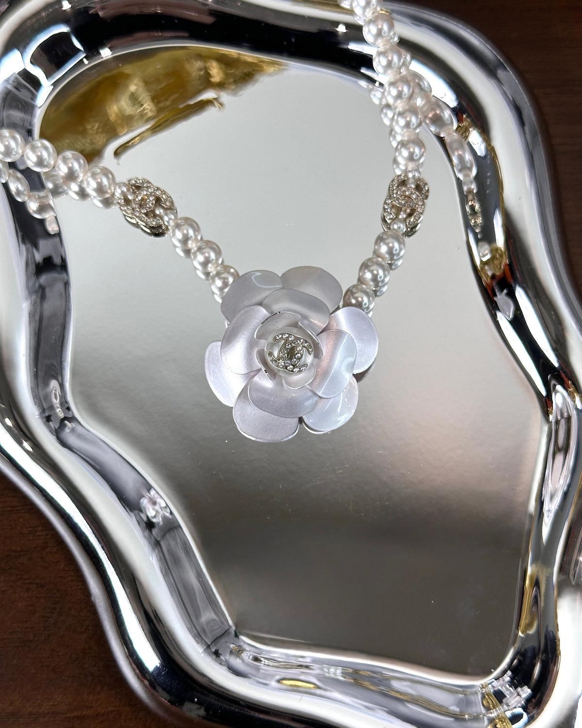 Chanel Camellia Crystal Pearl Choker Necklace - View 1