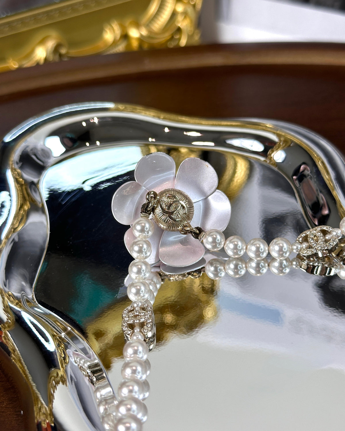 Chanel Camellia Crystal Pearl Choker Necklace - View 2