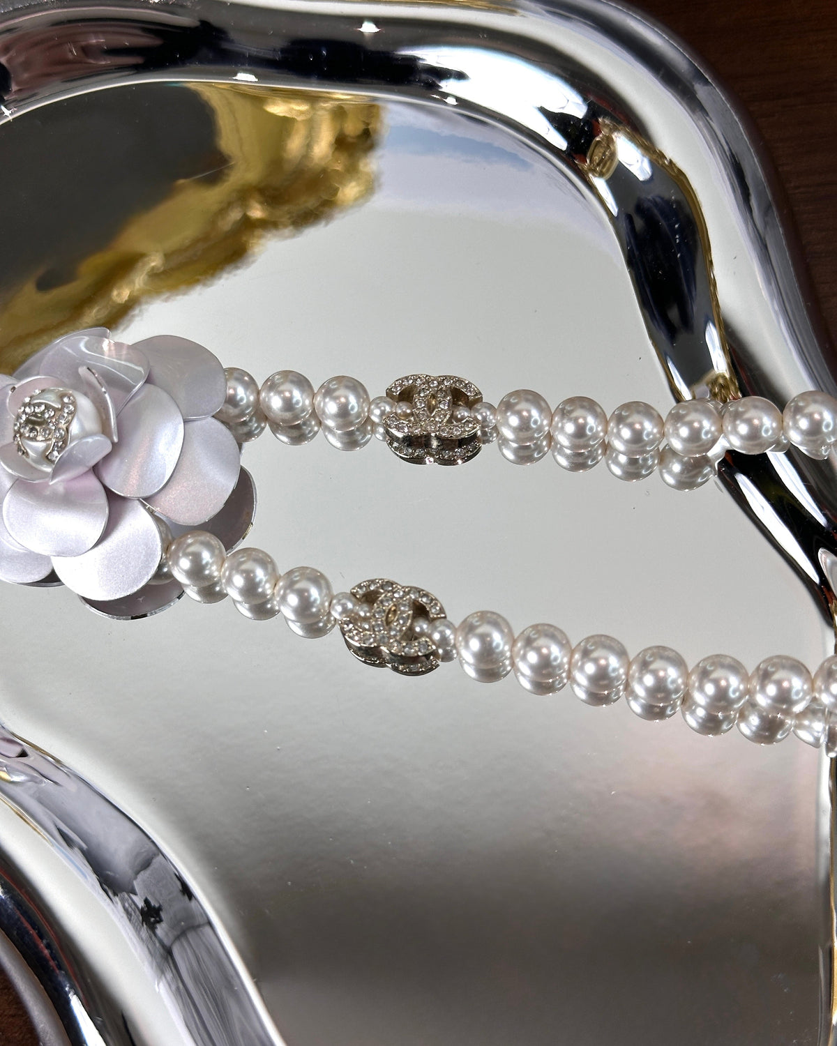 Chanel Camellia Crystal Pearl Choker Necklace - View 3