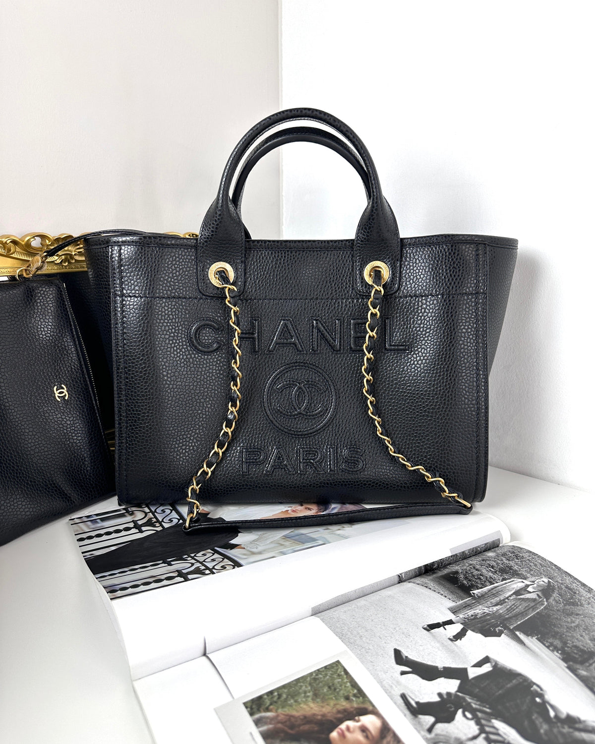 Chanel Leather Deauville Shopping Tote - Black - View 1