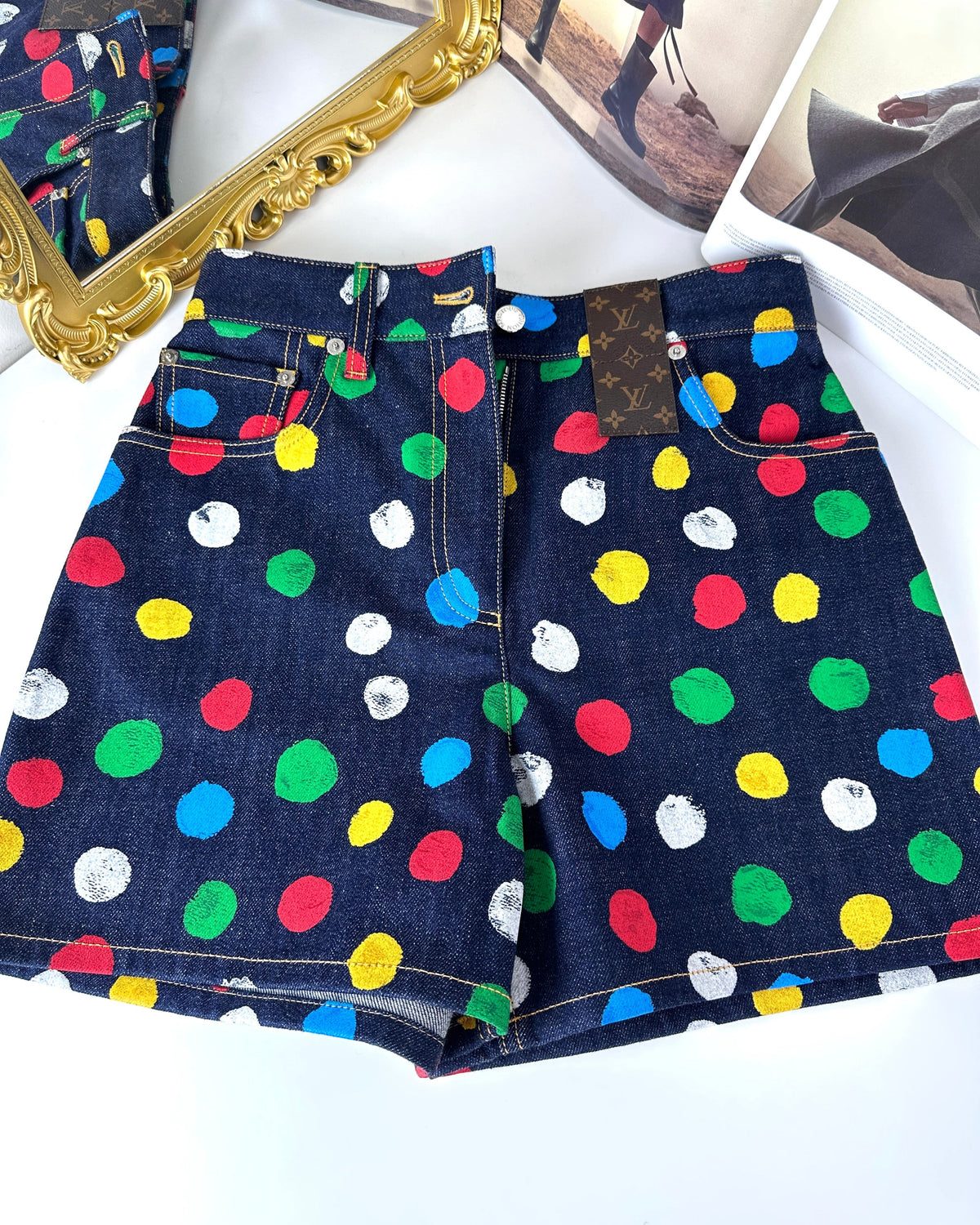 Louis Vuitton Yayoi Kusama Painted Dots Denim Shorts - Indigo Blue - View 1