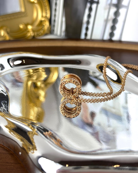 Bvlgari B.zero1 Necklace in 18ct Rose Gold with Pavé Diamonds on the Edges - View 1