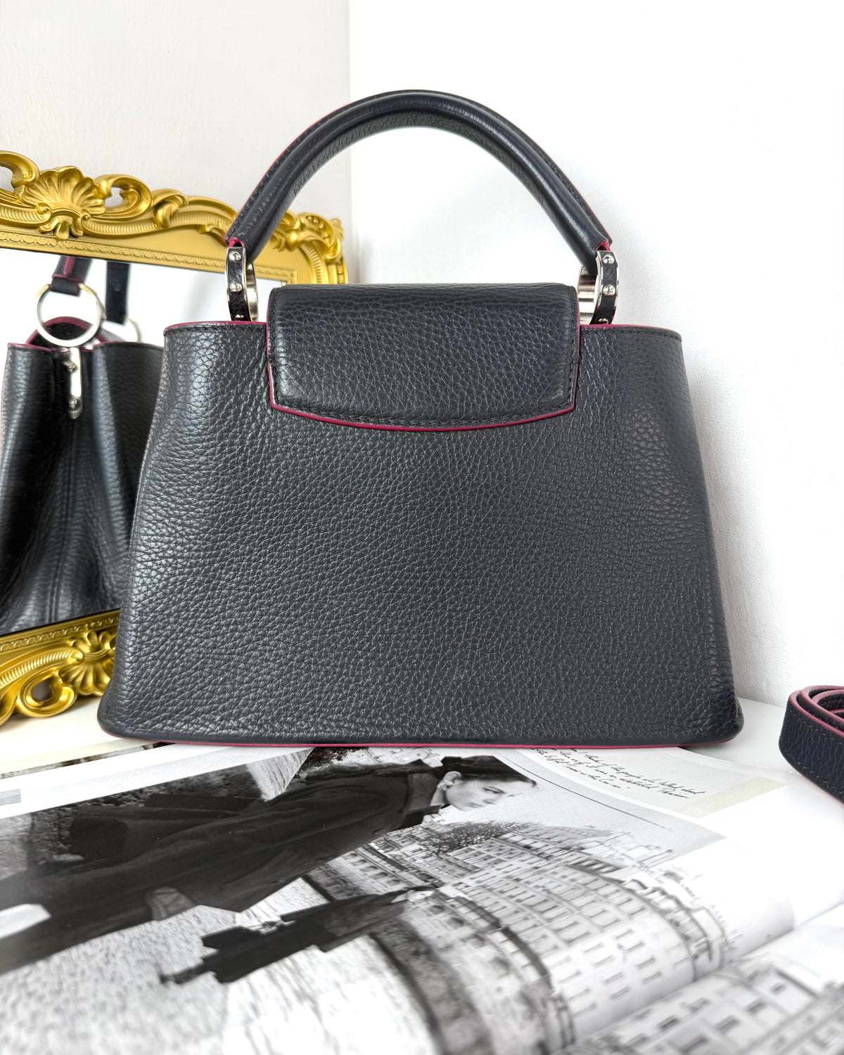 Louis Vuitton Capucines BB Bag - Black With Fuchsia Trim - View 2