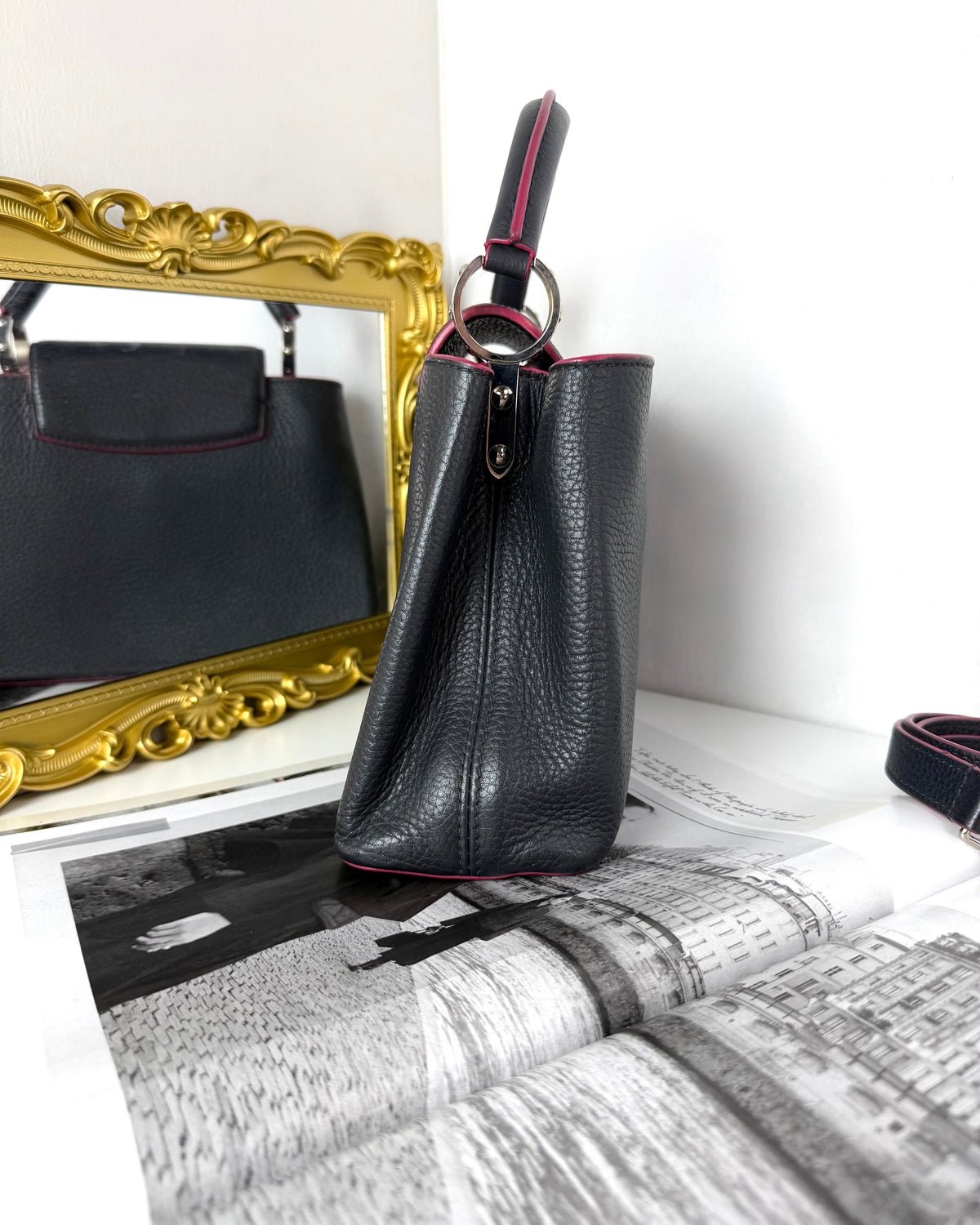 Louis Vuitton Capucines BB Bag - Black With Fuchsia Trim - View 4