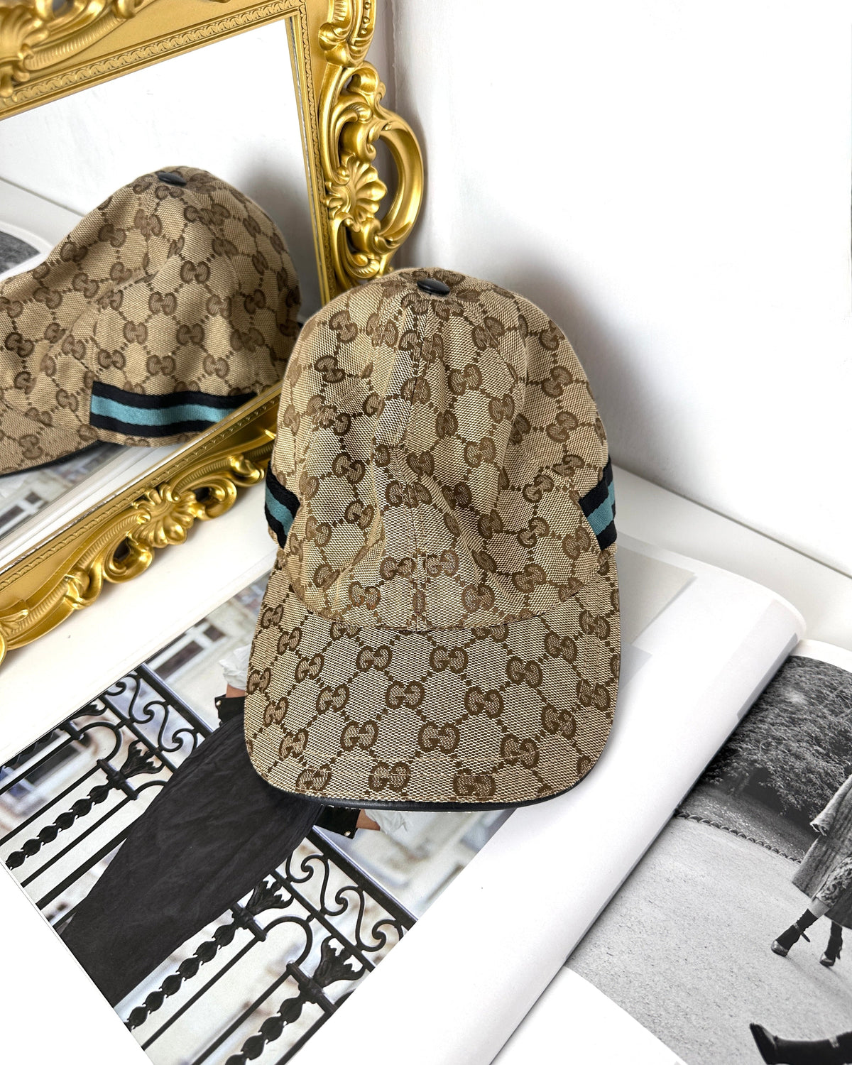 Gucci GG Canvas Baseball Hat with Web Stripe - View 1