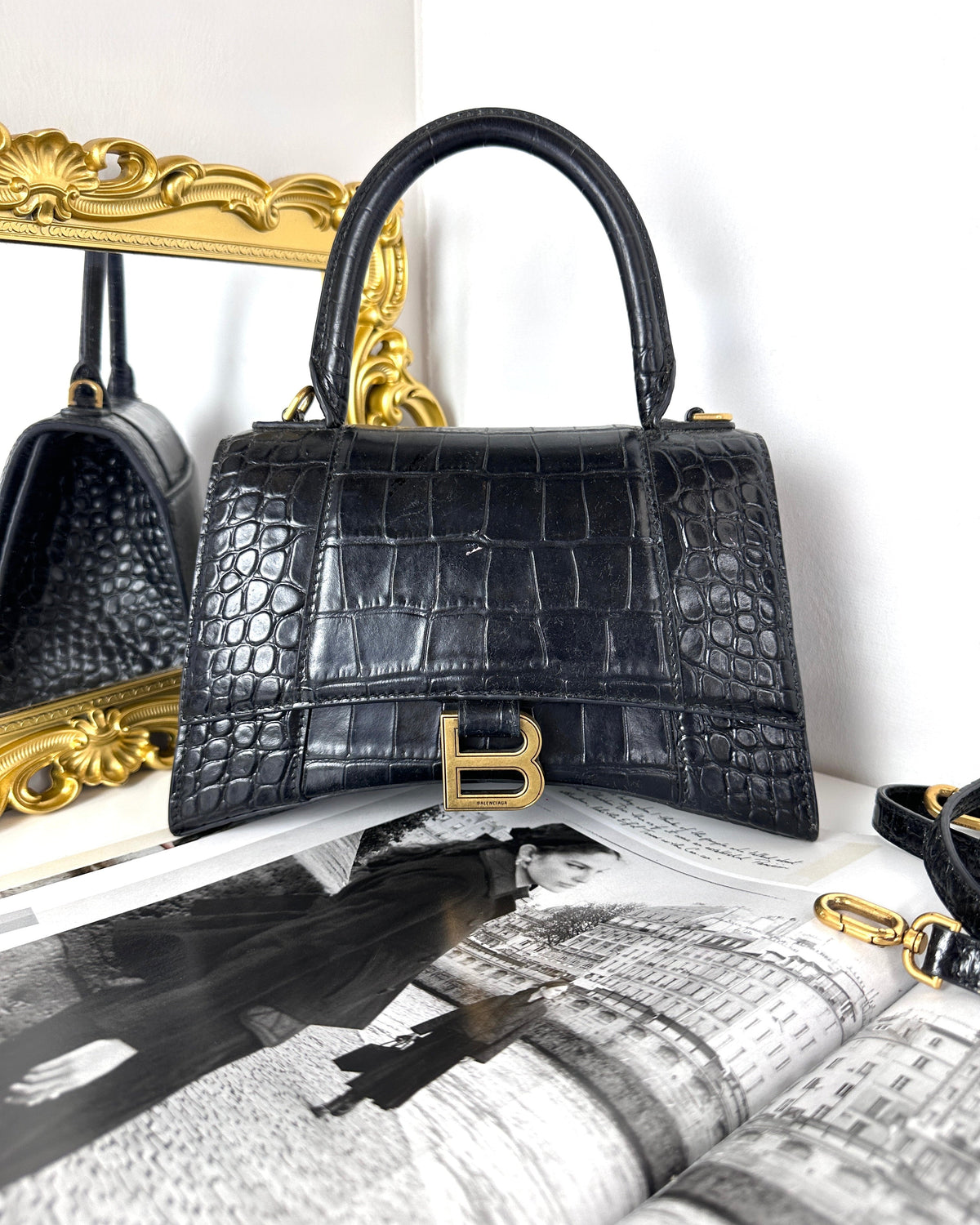 Balenciaga Hourglass Top Handle Bag - Black - View 1