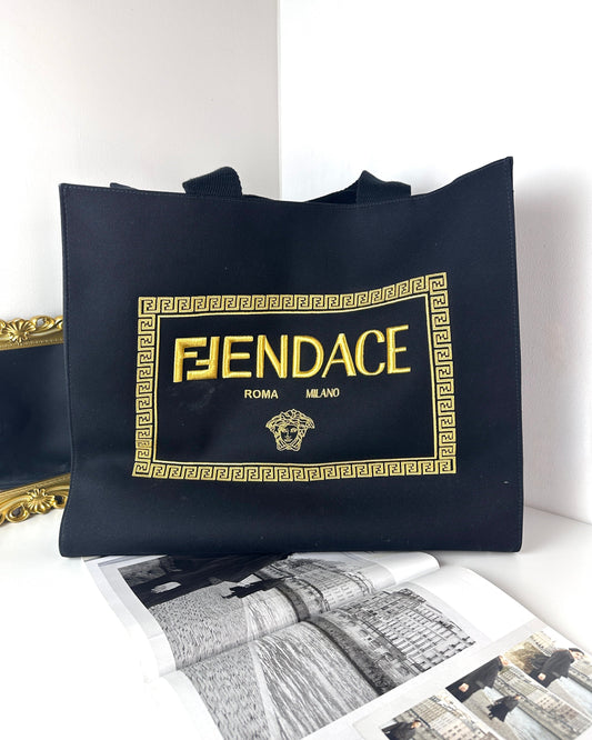 Fendi x Versace Fendace Logo Canvas Shopping Tote Bag - Black - View 1