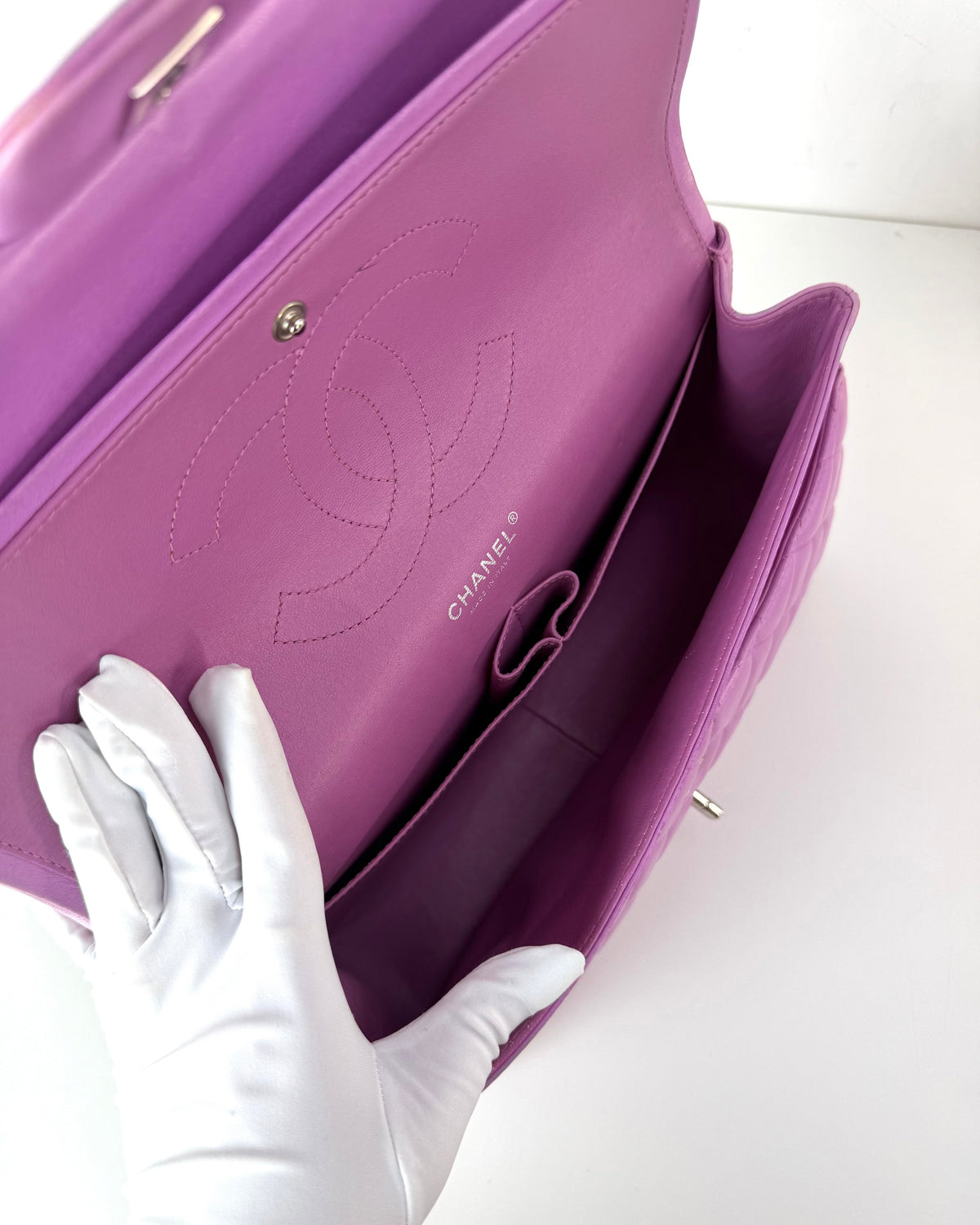 Chanel Classic Jumbo Double Flap Bag - Lilac With Silver Hardware - View 7