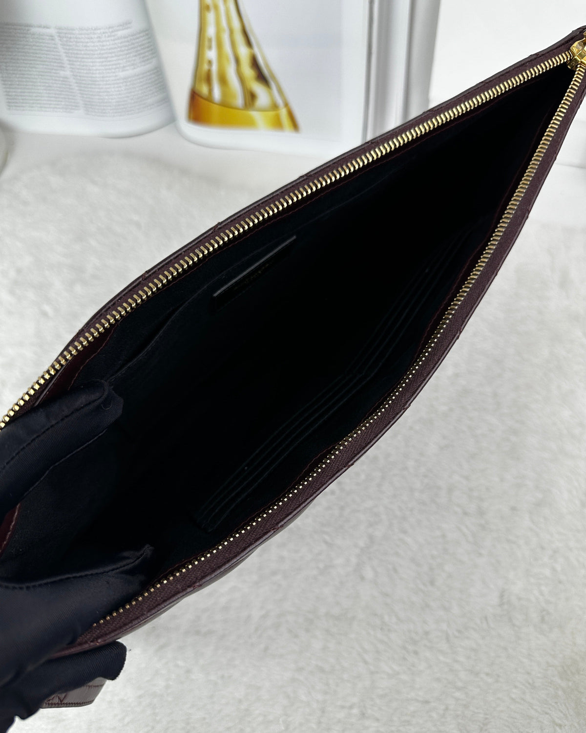 Saint Laurent Matelassé Chevron Monogram Document Holder Bag - Burgundy - View 6