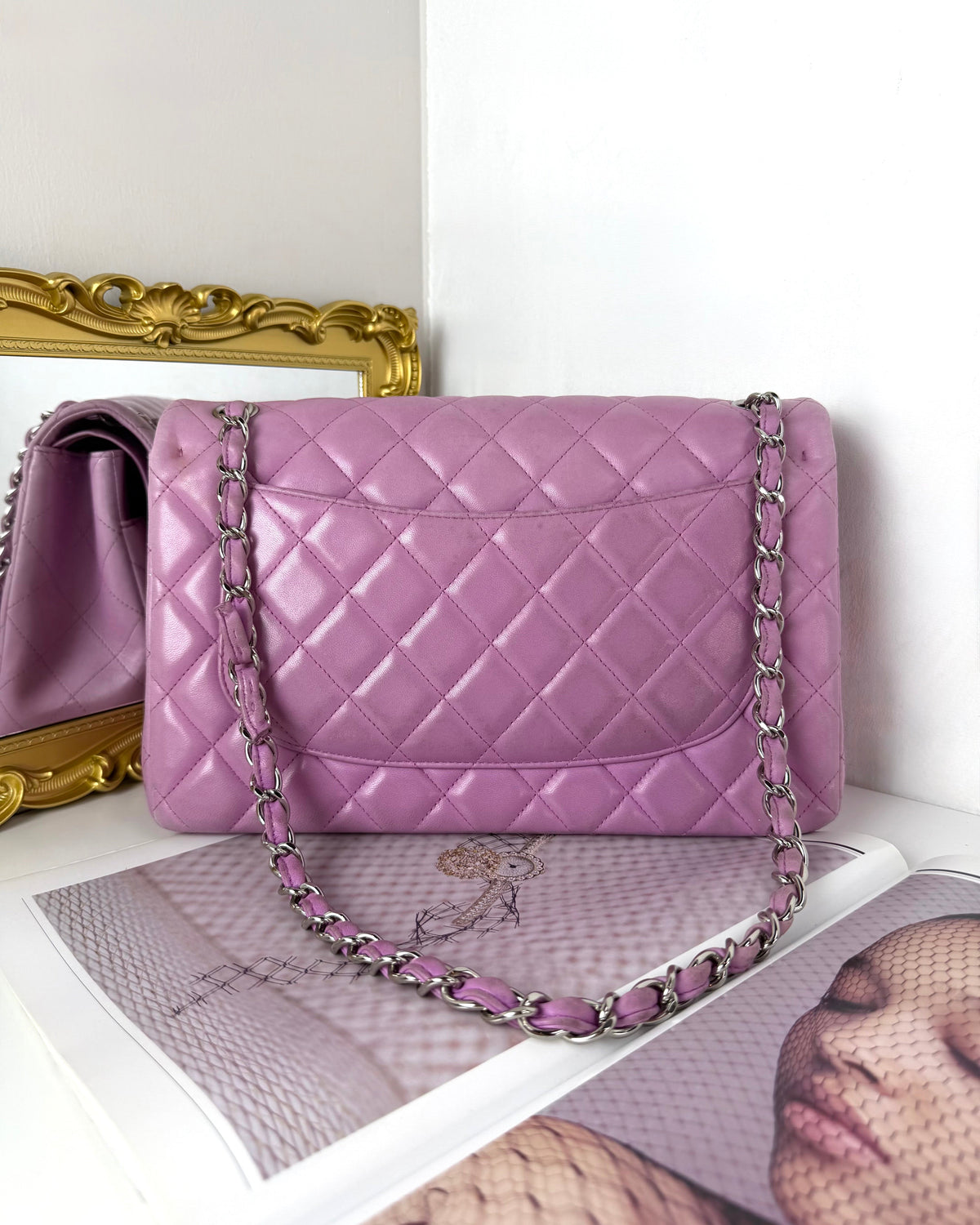 Chanel Classic Jumbo Double Flap Bag - Lilac With Silver Hardware - View 2