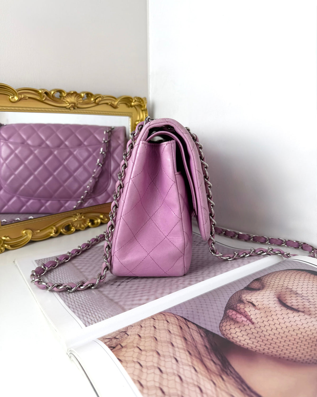 Chanel Classic Jumbo Double Flap Bag - Lilac With Silver Hardware - View 4