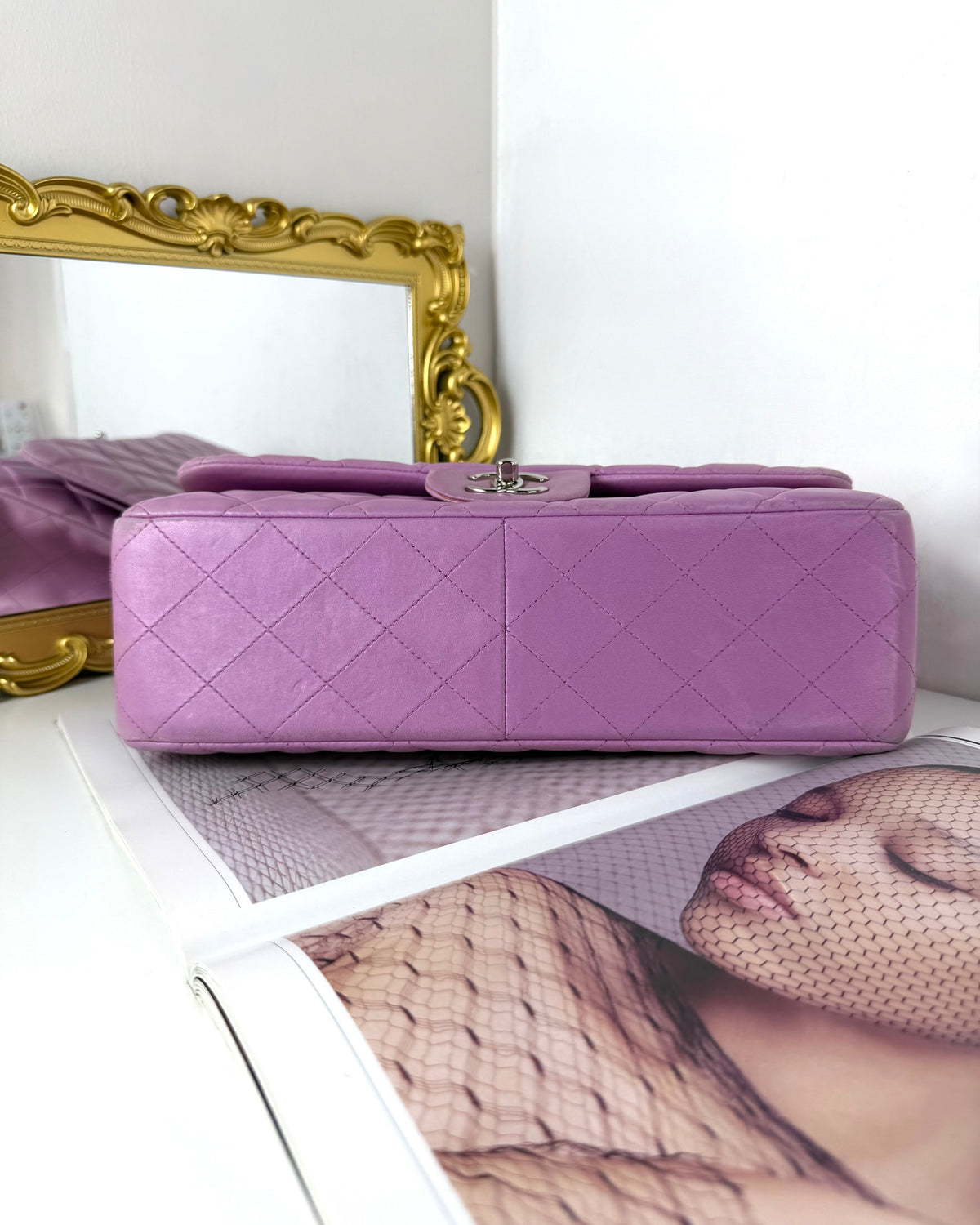 Chanel Classic Jumbo Double Flap Bag - Lilac With Silver Hardware - View 5