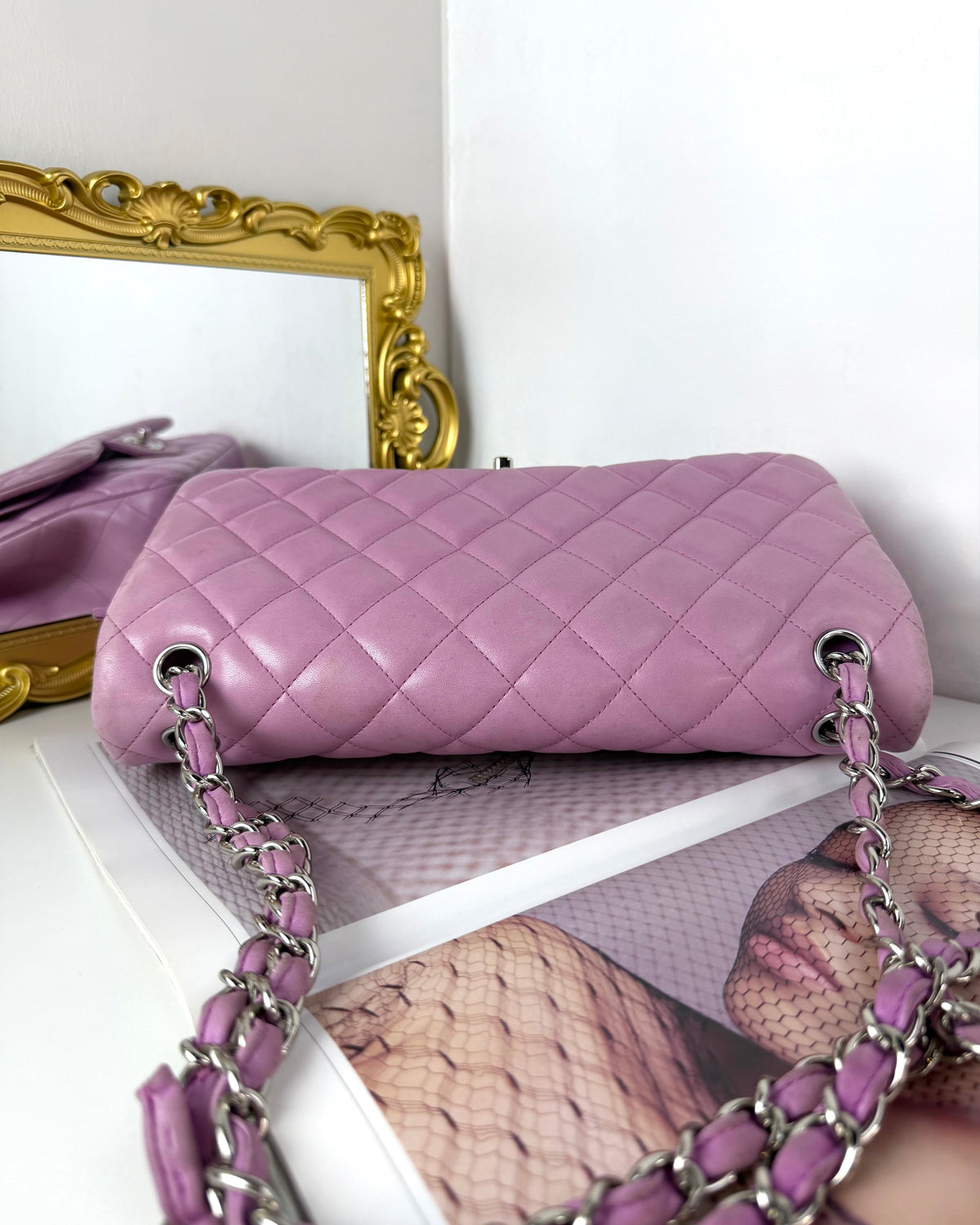 Chanel Classic Jumbo Double Flap Bag - Lilac With Silver Hardware - View 6