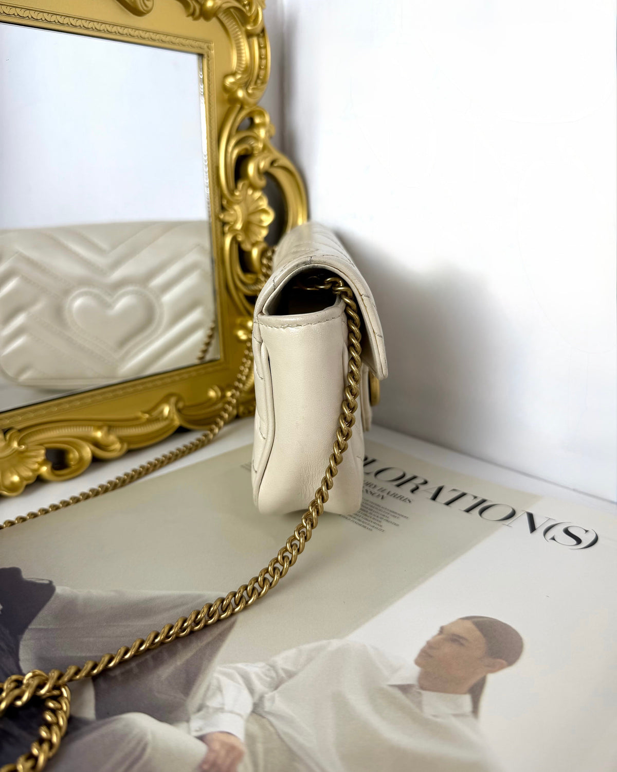 Gucci GG Marmont Matelassé Leather Super Mini Bag - White - View 3