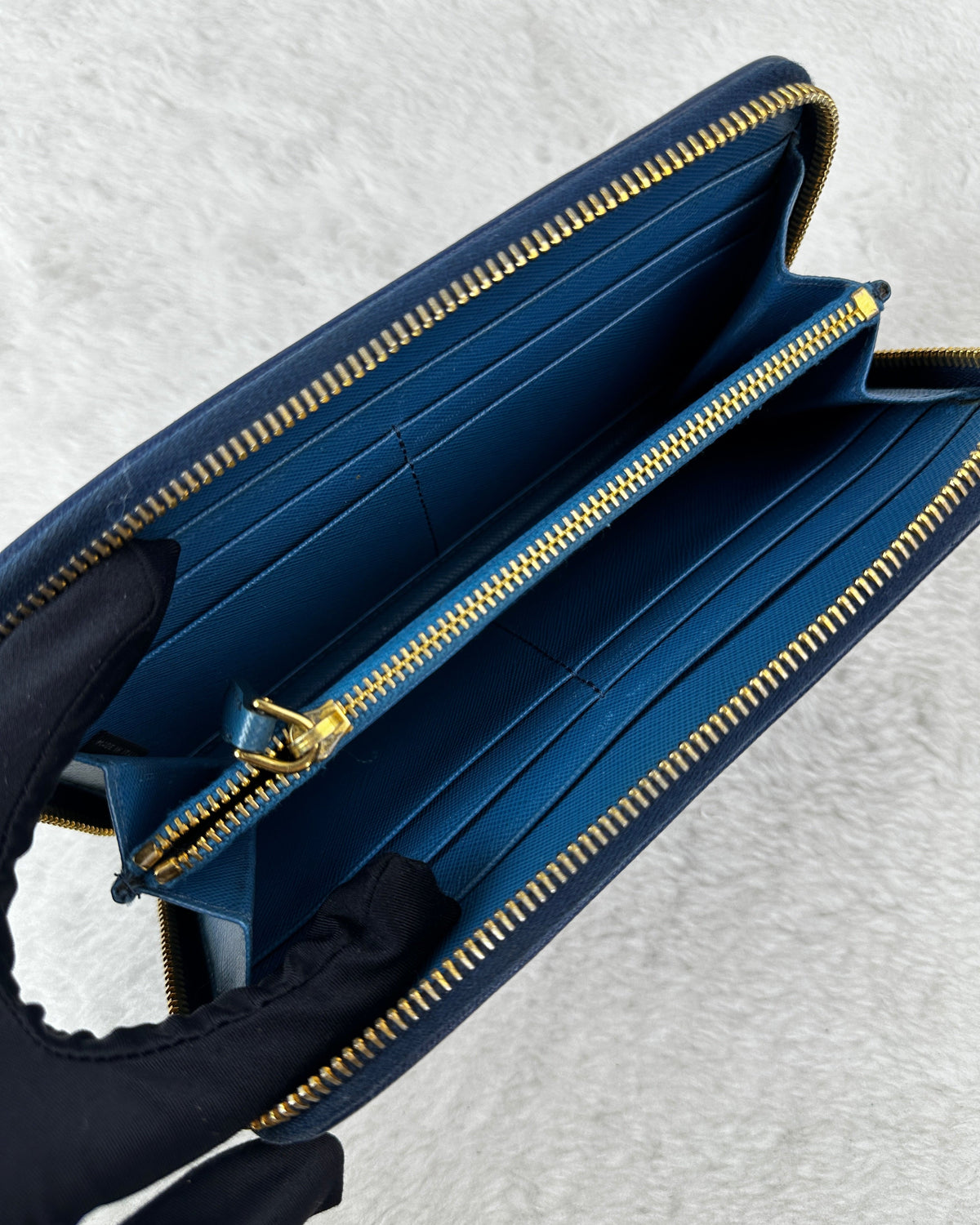Prada Saffiano Leather Zip-around Wallet - Teal/ Blue - View 6