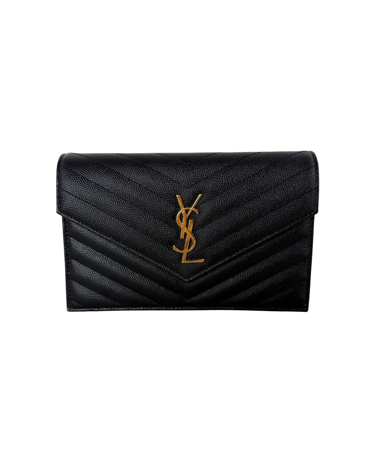 Saint Laurent Cassandra Envelope Chain Wallet - Black, Gold-Tone Hardware - View 1