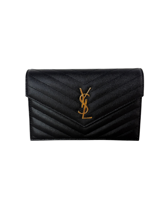 Saint Laurent Cassandra Envelope Chain Wallet - Black, Gold-Tone Hardware - View 1