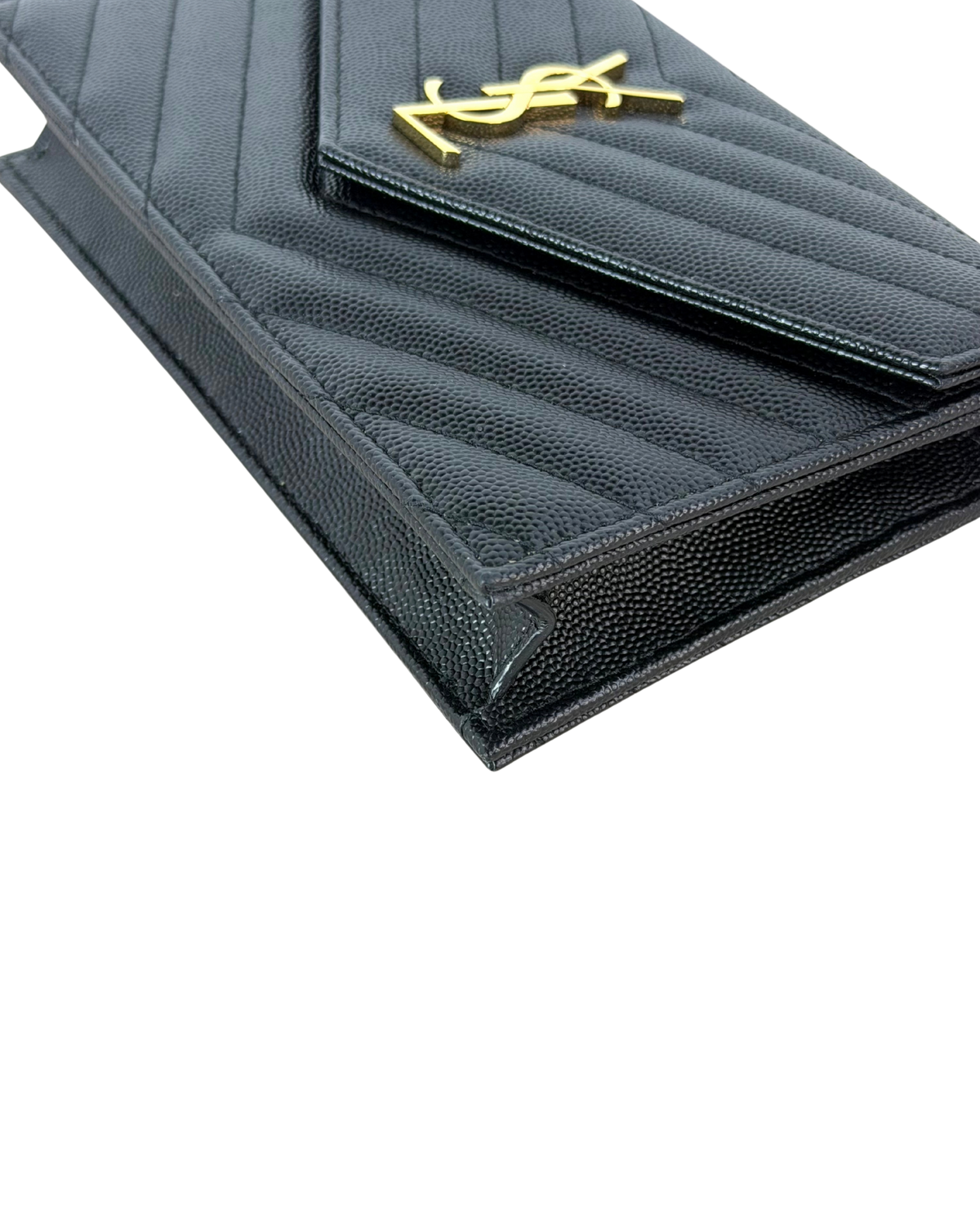 Saint Laurent Cassandra Envelope Chain Wallet - Black, Gold-Tone Hardware - View 8