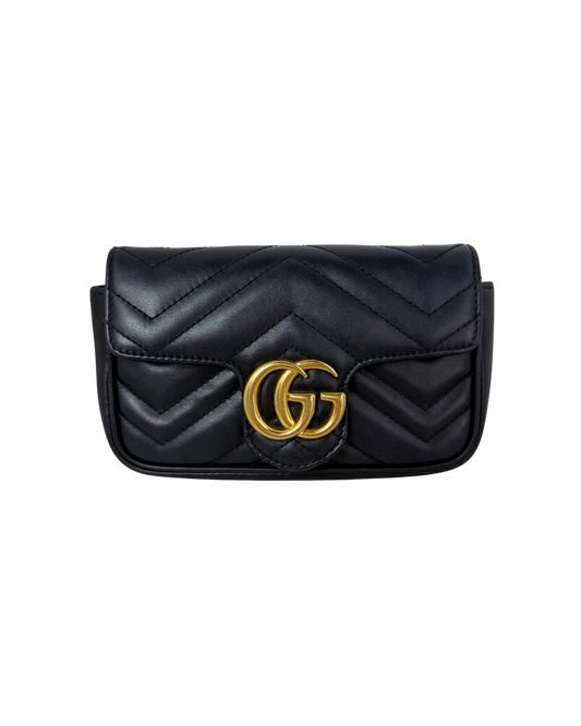 Gucci GG Marmont Matelassé Leather Super Mini Bag - Black - View 1