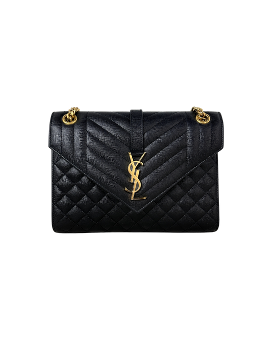 Saint Laurent Envelope Medium in Quilted Grained de Poudre Embossed Leather Bag - View 1