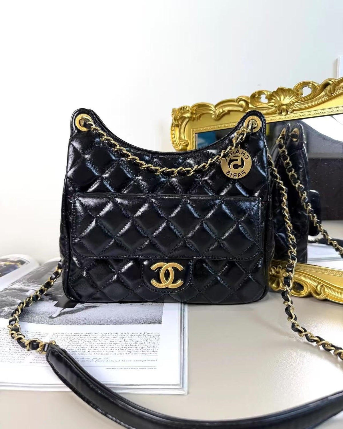 Chanel Wavy CC Hobo - Black - View 1