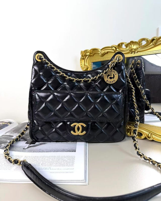 Chanel Wavy CC Hobo - Black - View 1
