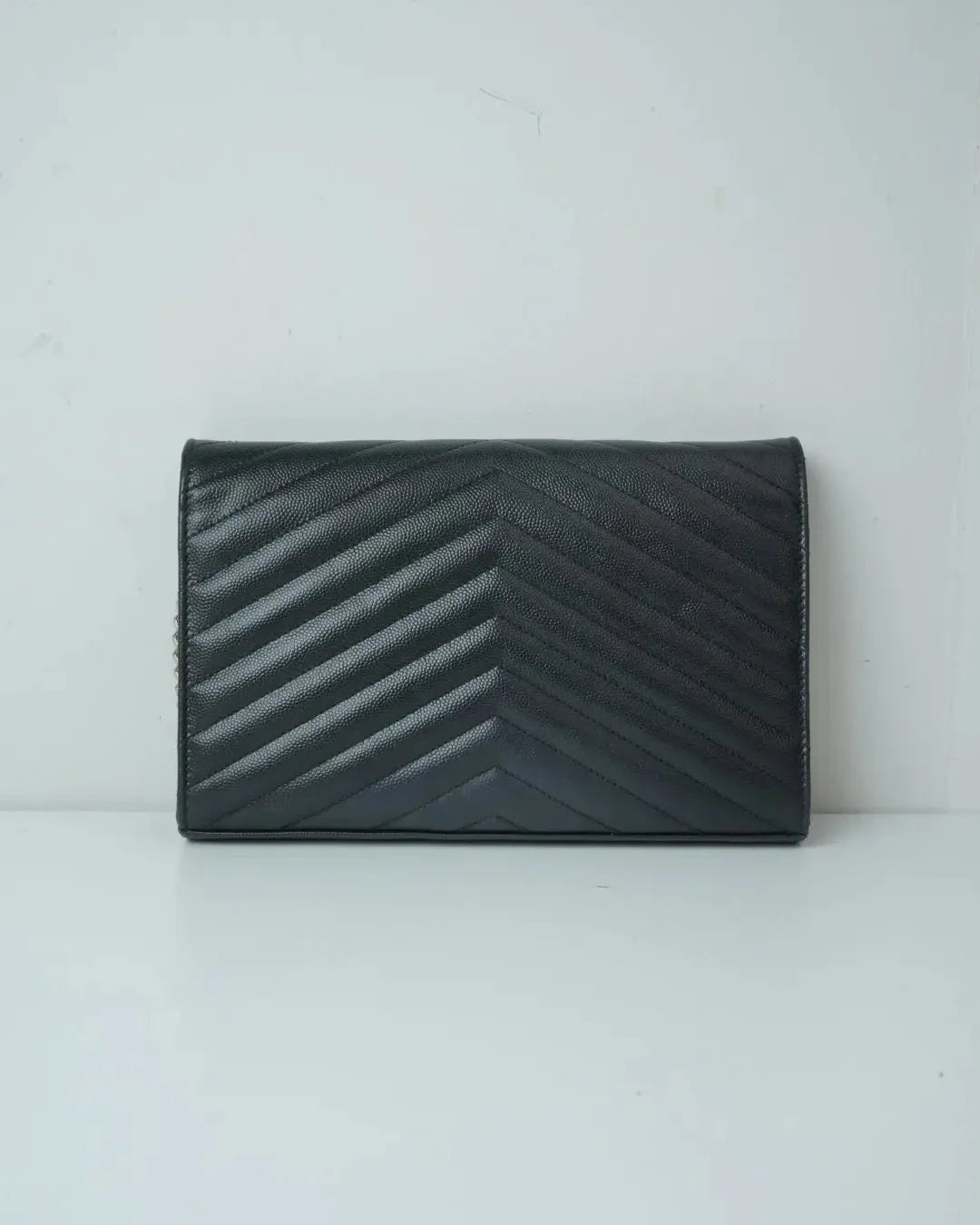 Saint Laurent Cassandra Envelope Chain Wallet - Black - View 2