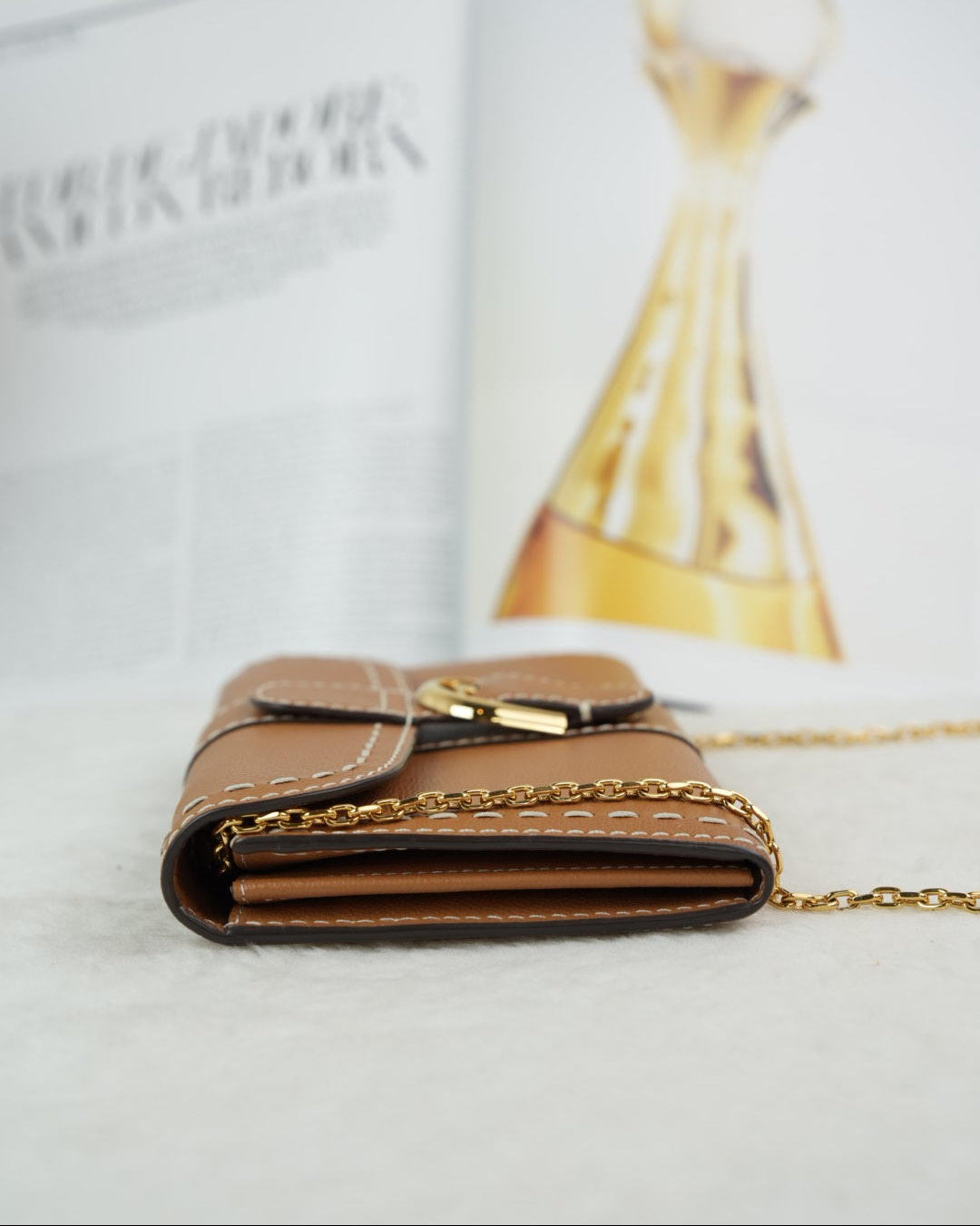 Delvaux Brillant Long Wallet Chain Surpiqué - Vegetal (Tan) - View 4