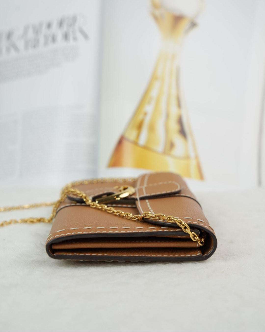 Delvaux Brillant Long Wallet Chain Surpiqué - Vegetal (Tan) - View 3