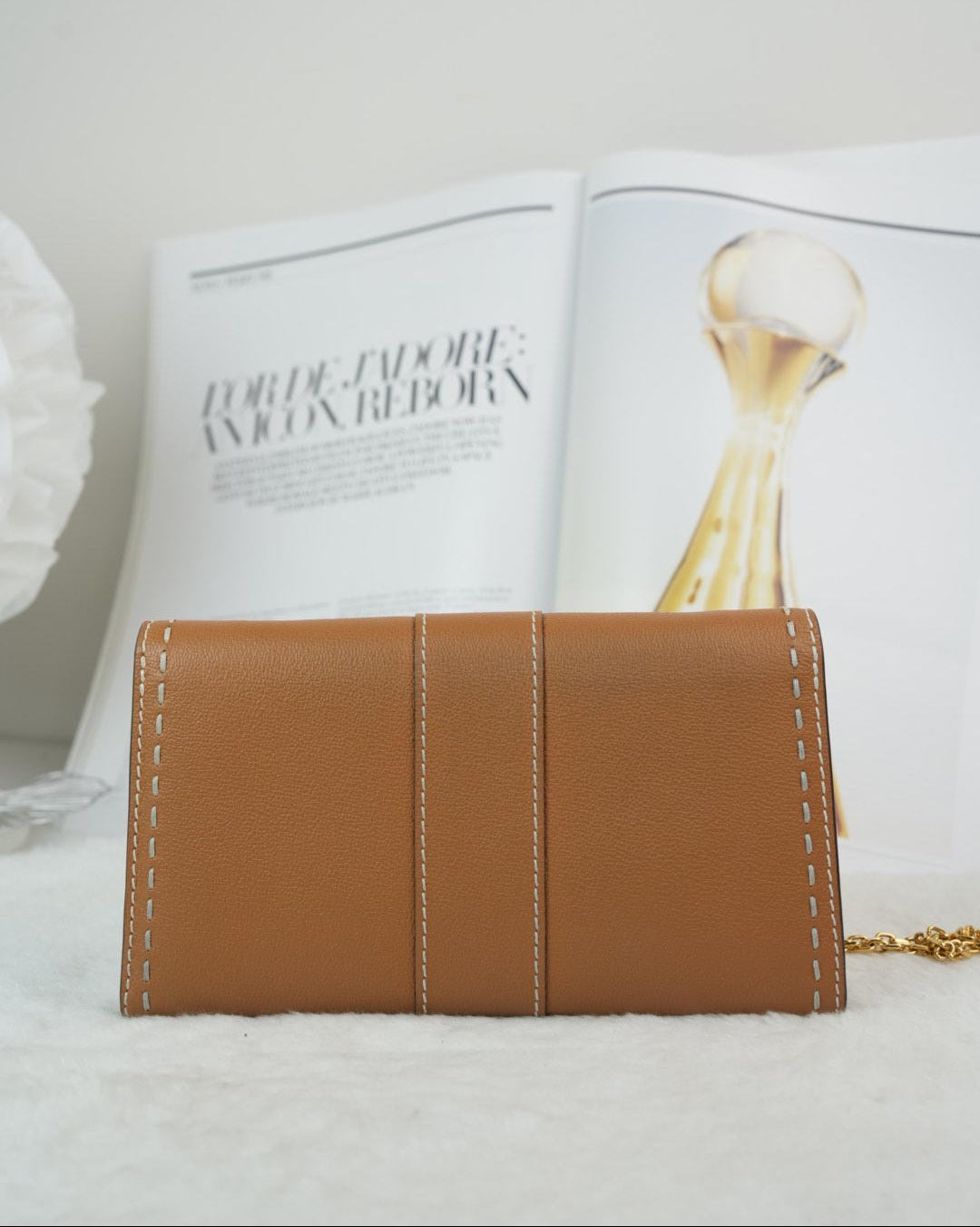 Delvaux Brillant Long Wallet Chain Surpiqué - Vegetal (Tan) - View 2