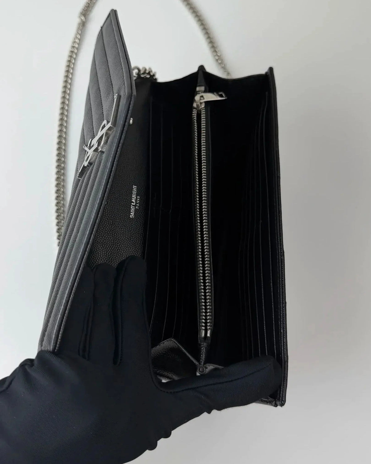 Saint Laurent Cassandra Envelope Chain Wallet - Black - View 6