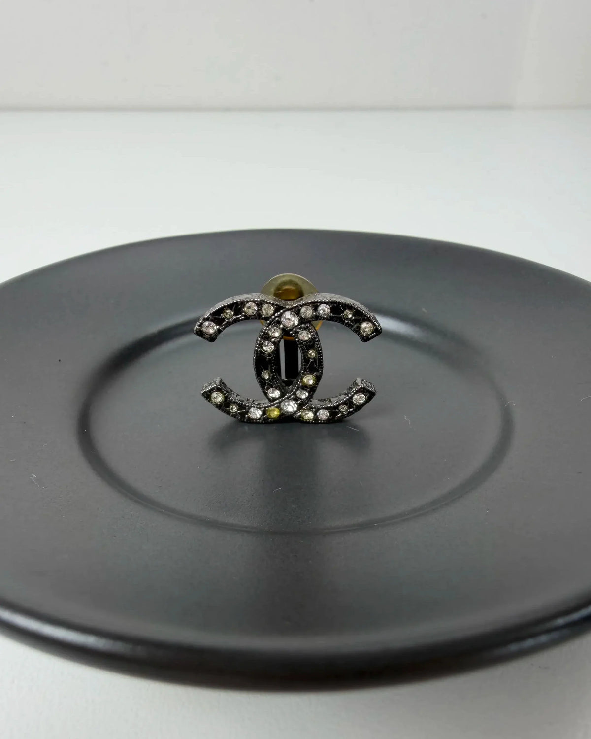 Chanel CC Logo Crystal Stud Earrings - Silver-Tone, Ruthenium - View 4