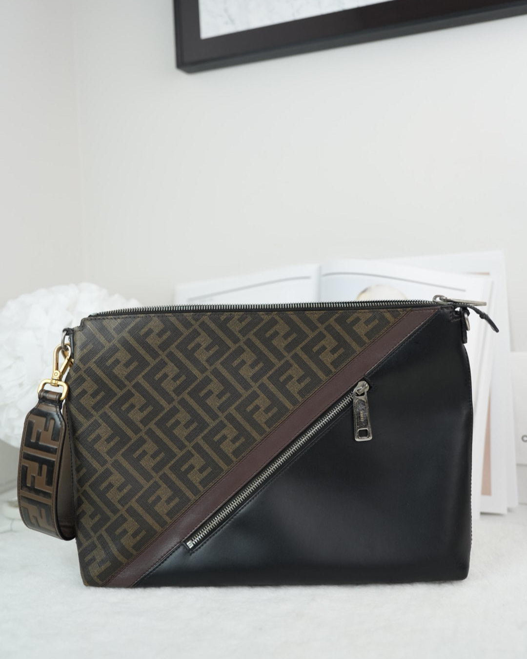 Fendi Flat Baguette Small Logo Bag - Brown, Tobacco - View 1