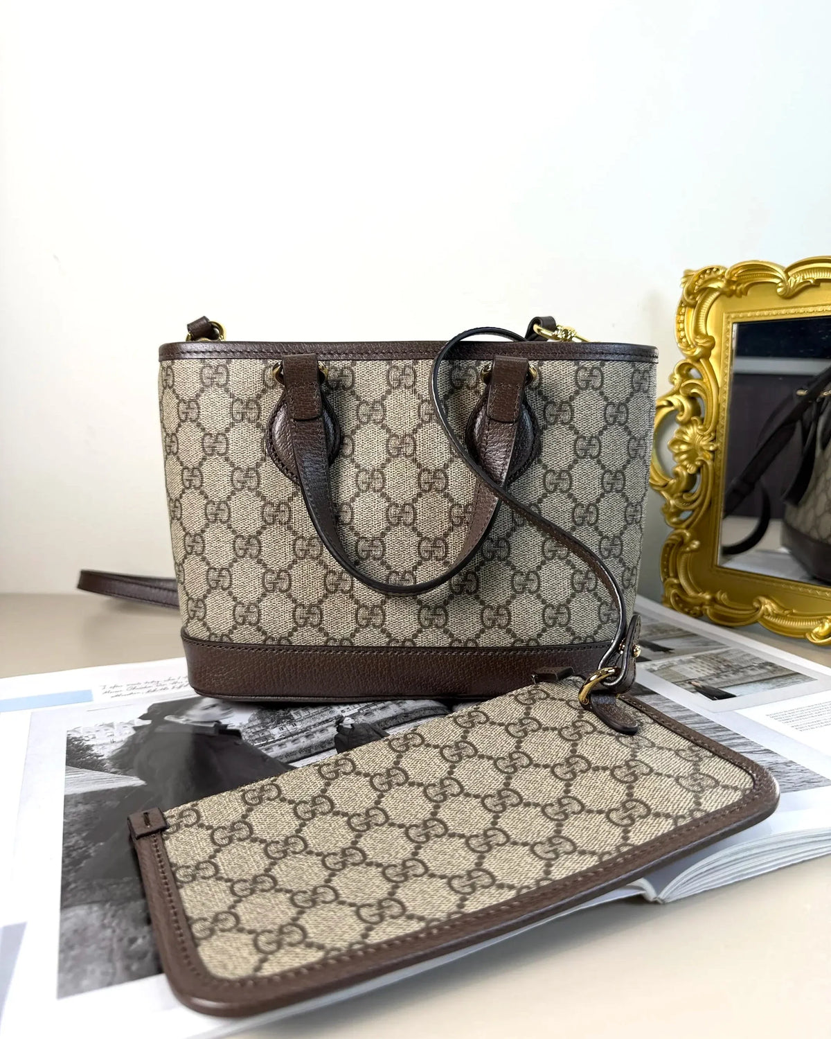 Gucci Ophidia Mini Tote Bag - Beige And Ebony, Brown - View 2