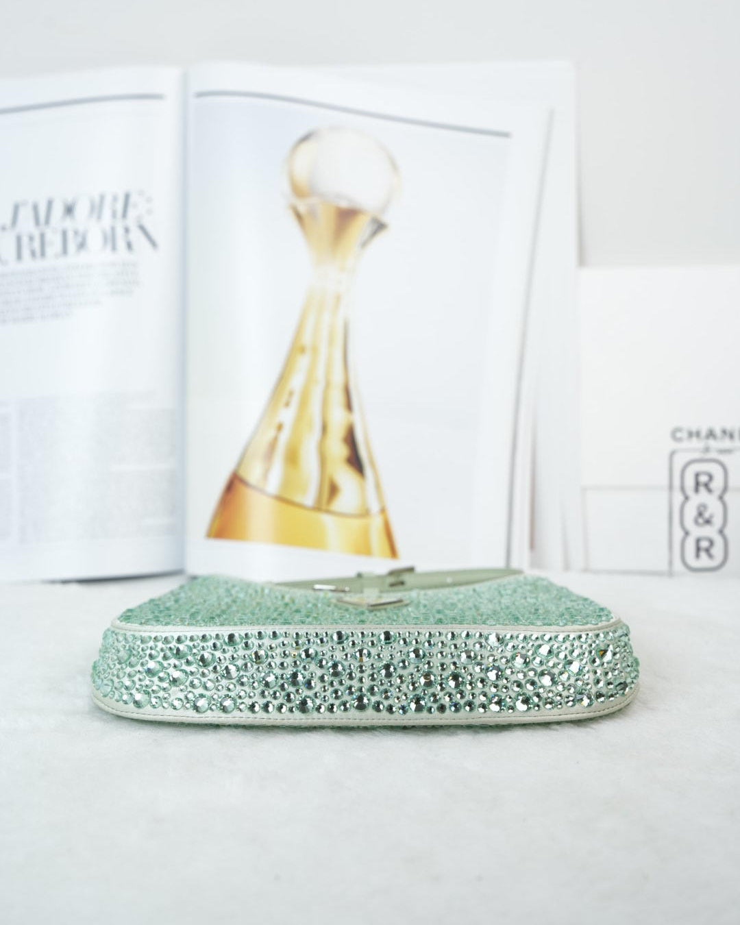 Prada Cleo Satin Crystal Appliqué Bag - Acqua (Light Green) - View 5