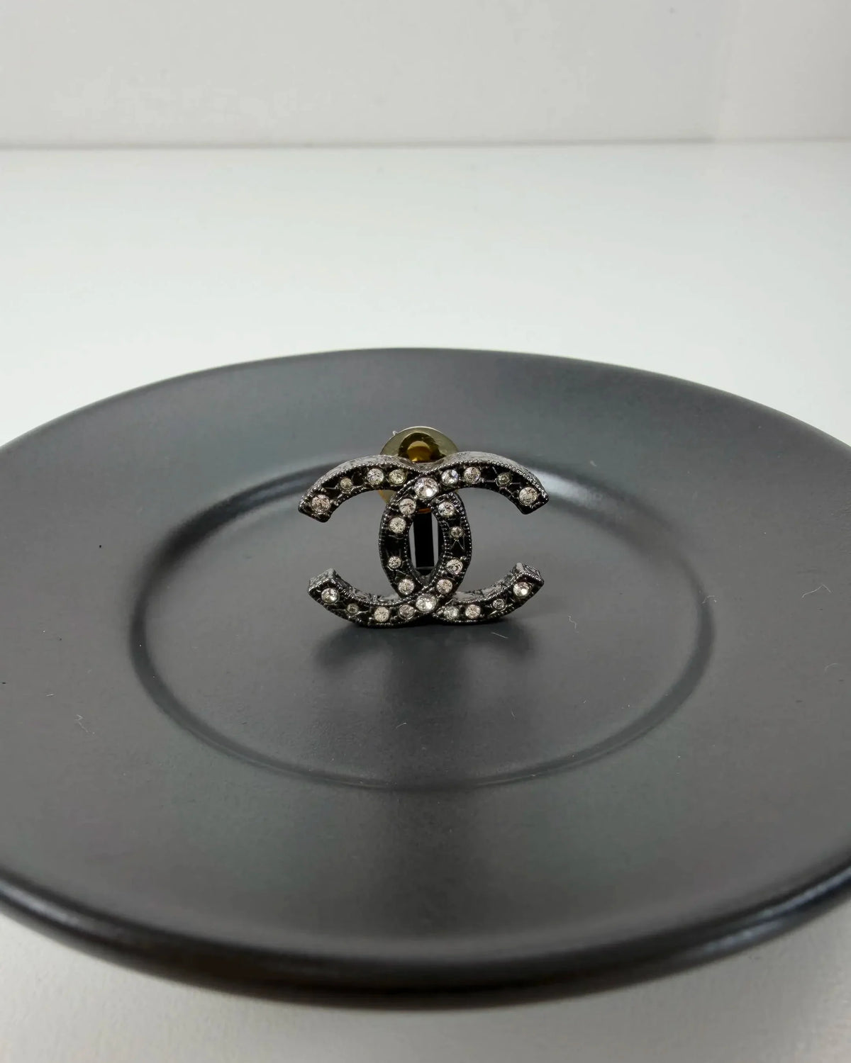 Chanel CC Logo Crystal Stud Earrings - Silver-Tone, Ruthenium - View 3