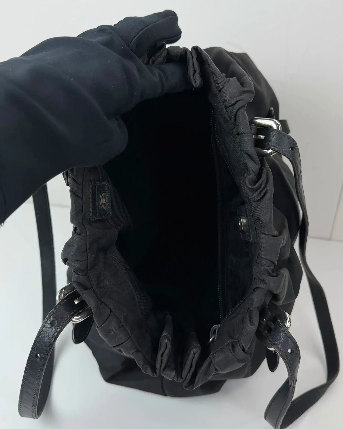 Prada Tessuto + Leather Shoulder Bag - Black - View 7