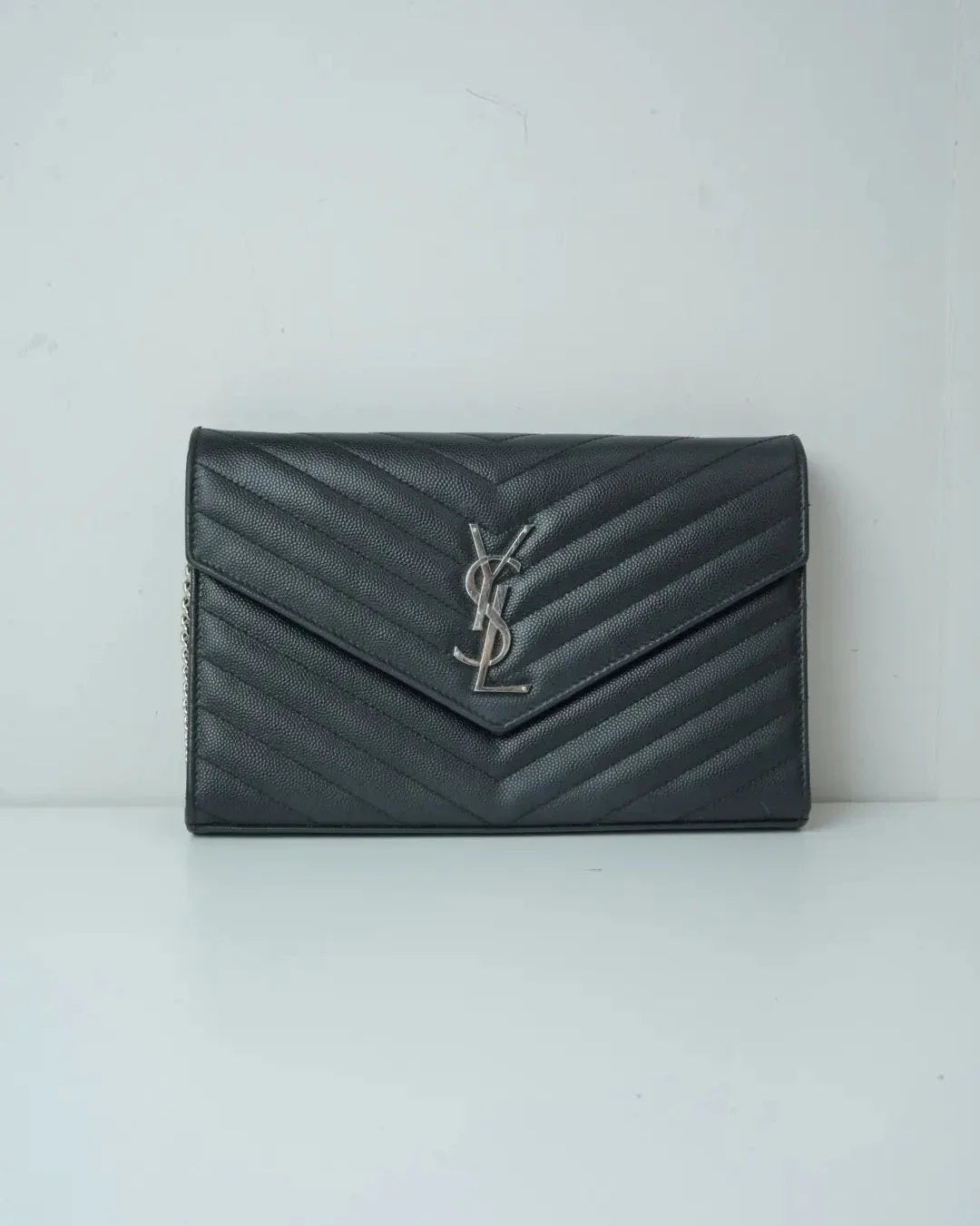 Saint Laurent Cassandra Envelope Chain Wallet - Black - View 1