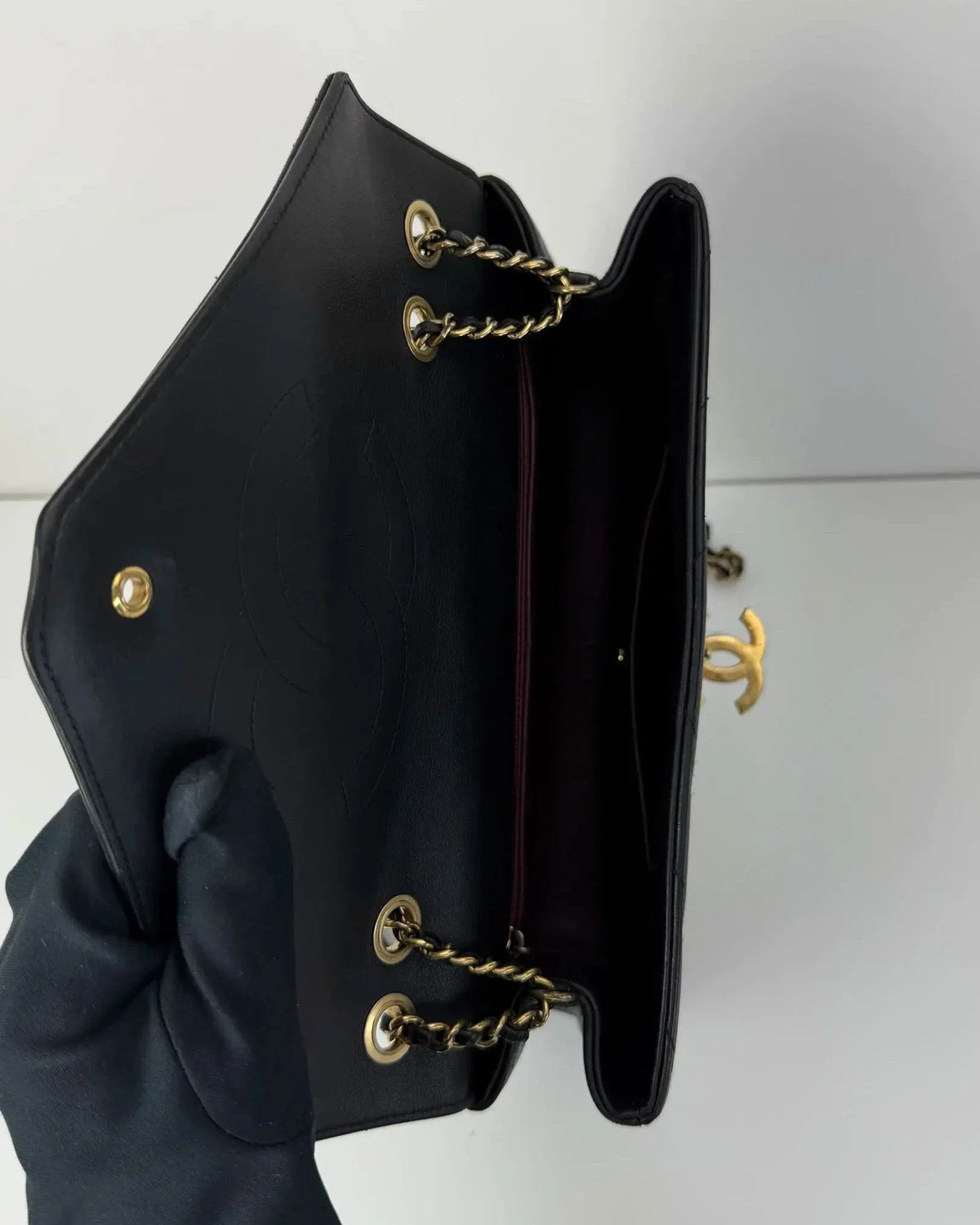 Chanel Chevron Envelope Flap Bag - Black - View 7
