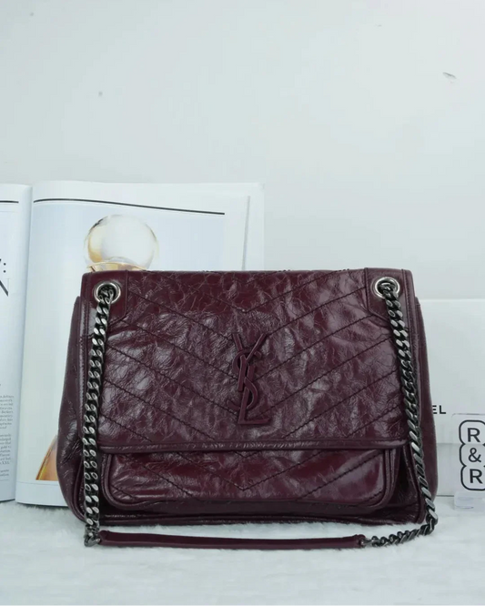 Saint Laurent Niki Medium Chain Bag in Vintage Leather - Burgundy - View 1