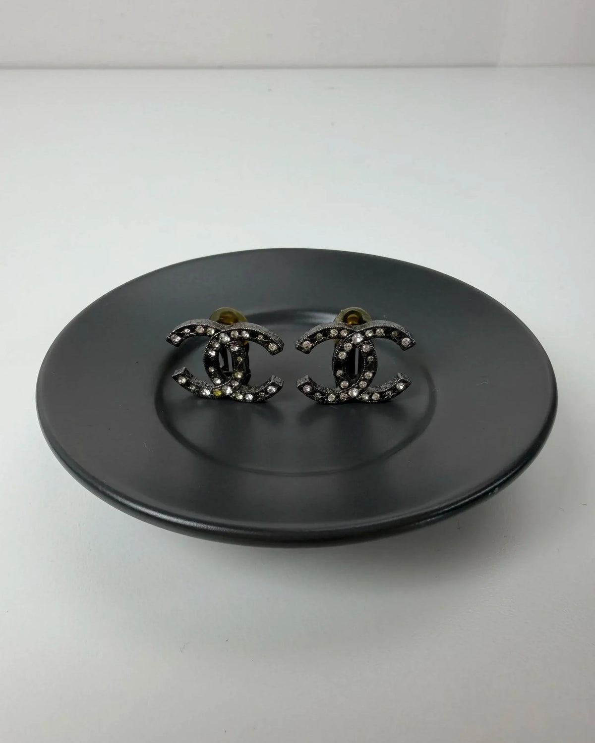 Chanel CC Logo Crystal Stud Earrings - Silver-Tone, Ruthenium - View 2