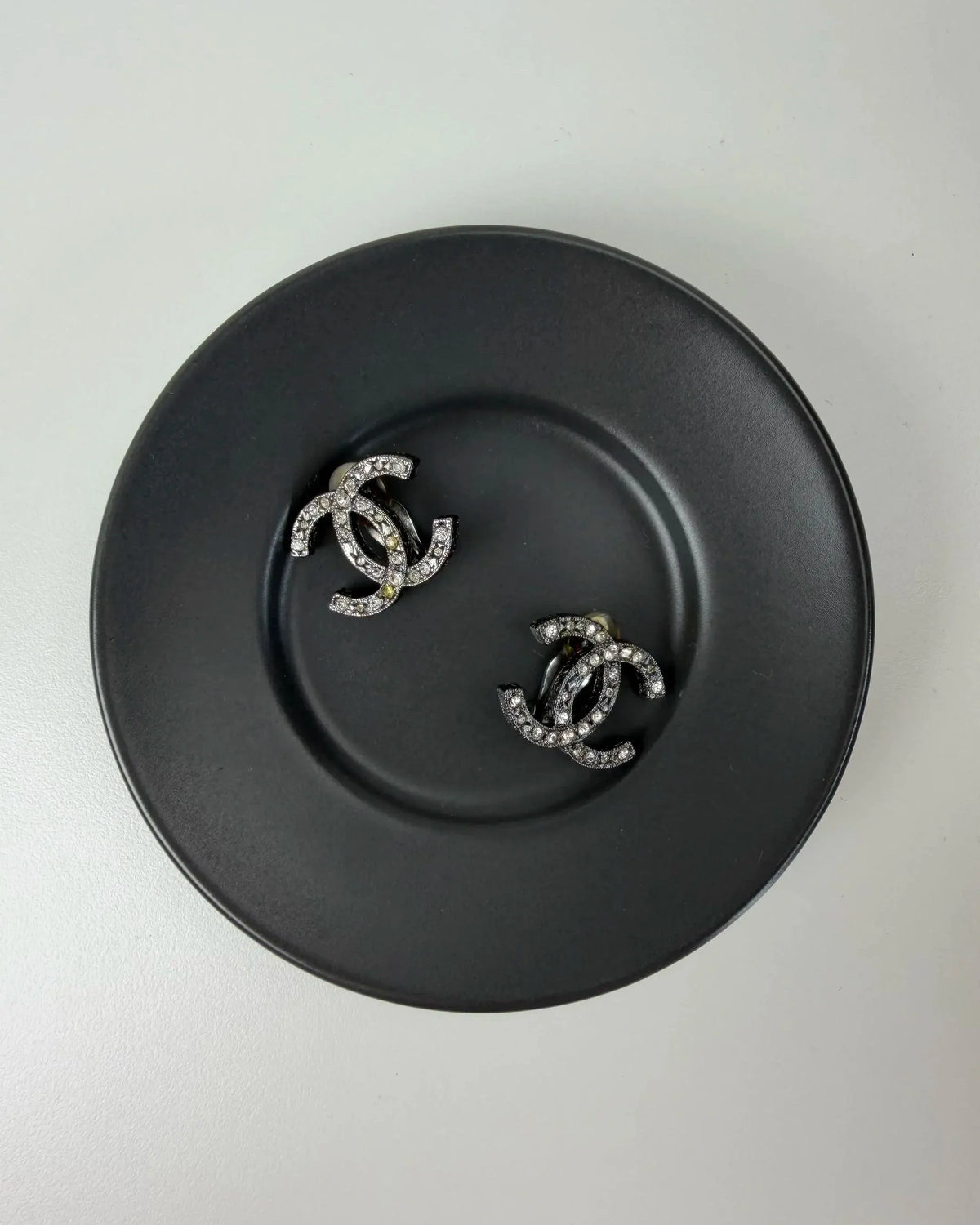 Chanel CC Logo Crystal Stud Earrings - Silver-Tone, Ruthenium - View 1